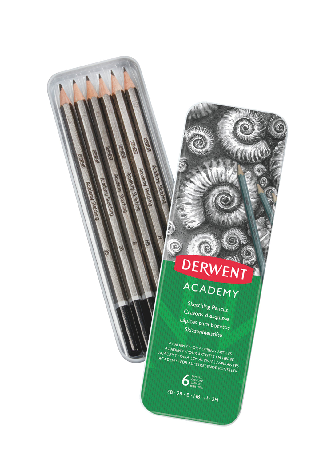 SET 6 BUC CREIOANE GRAFIT 3B-2H CUTIE METAL DERWENT ACADEMY