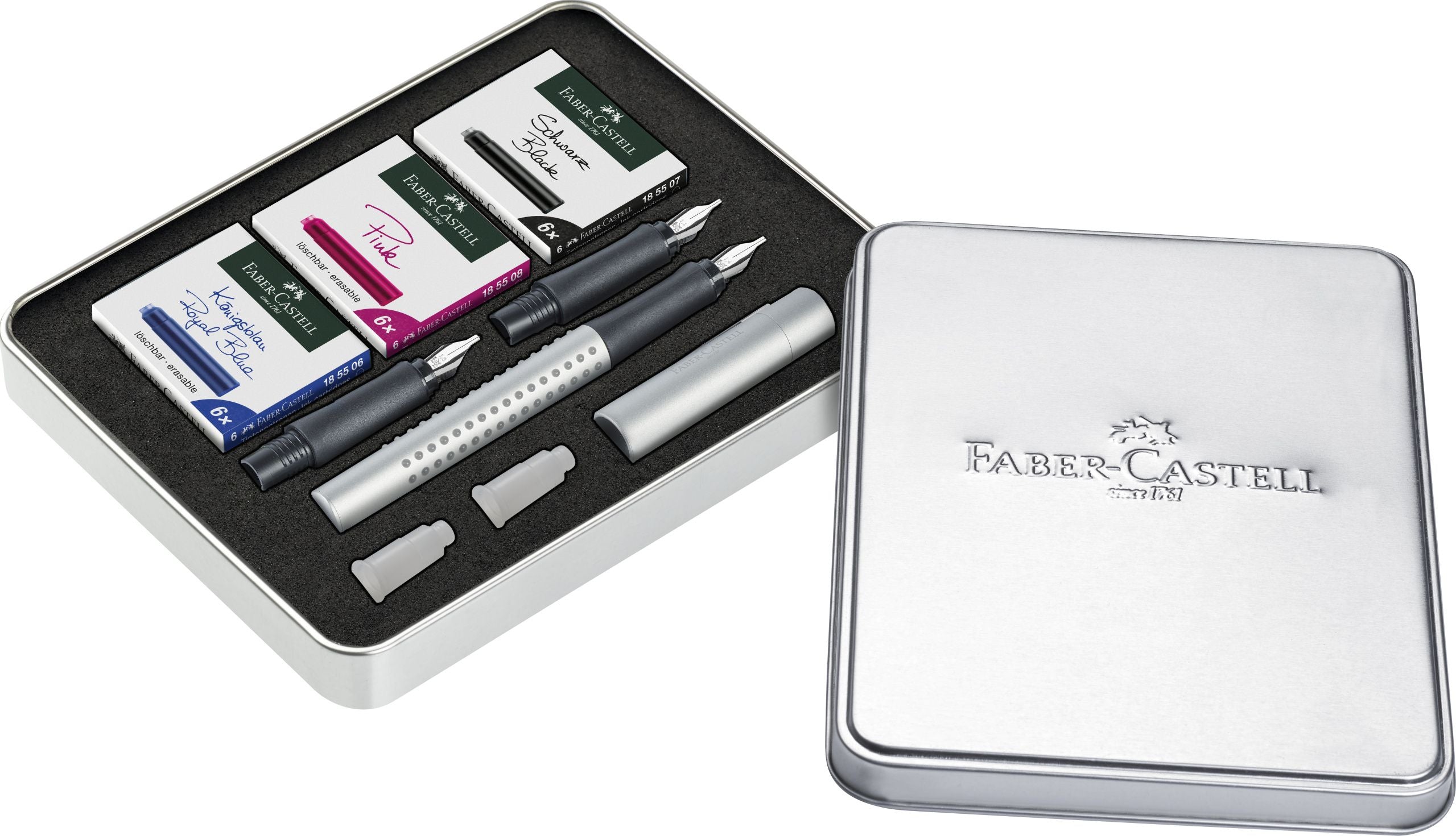 SET STILOU CALIGRAFIC GRIP 2011 ARGINTIU FABER-CASTELL