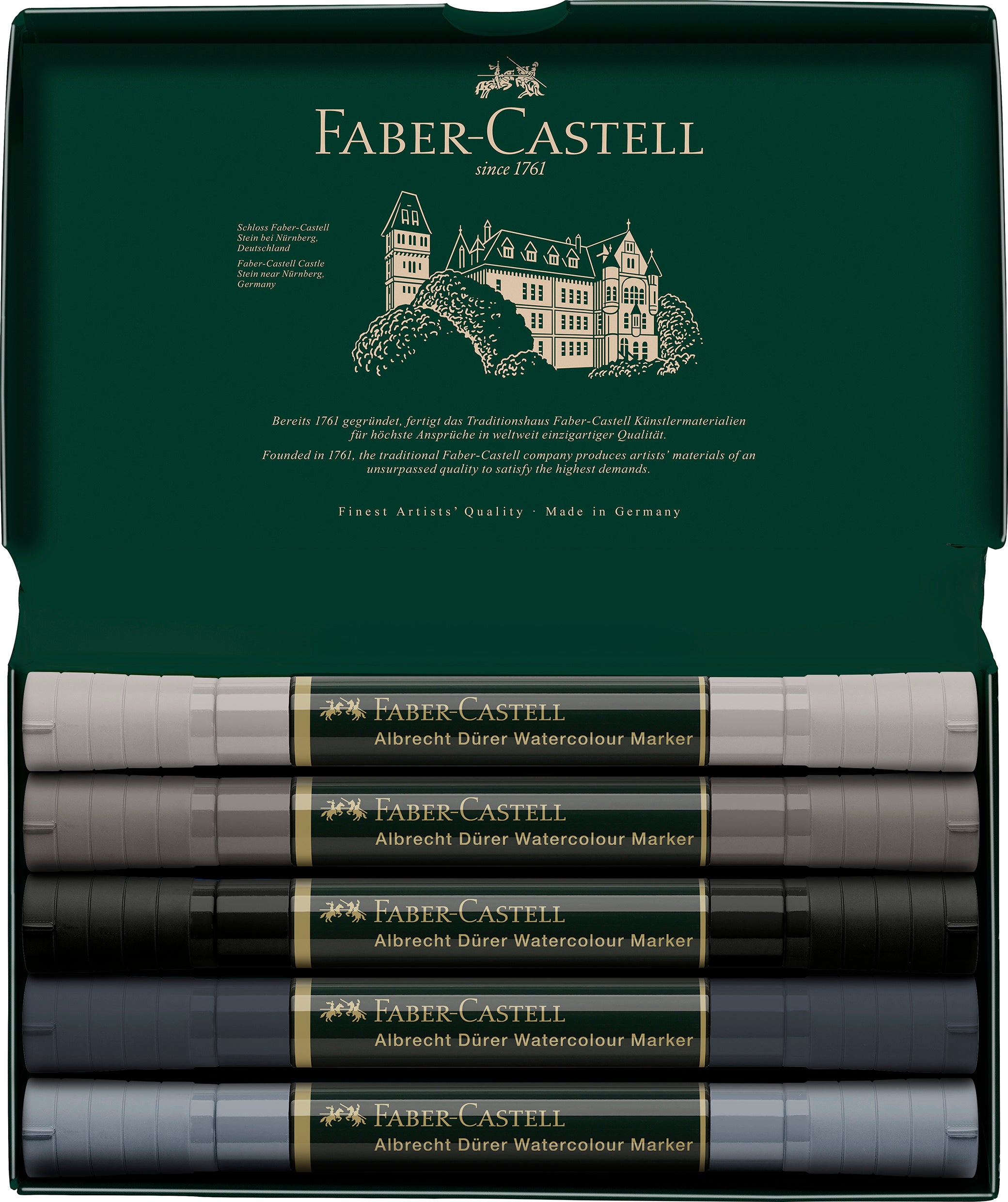 SET 5 MARKERE SOLUBILE TONURI DE GRI A.DURER FABER-CASTELL