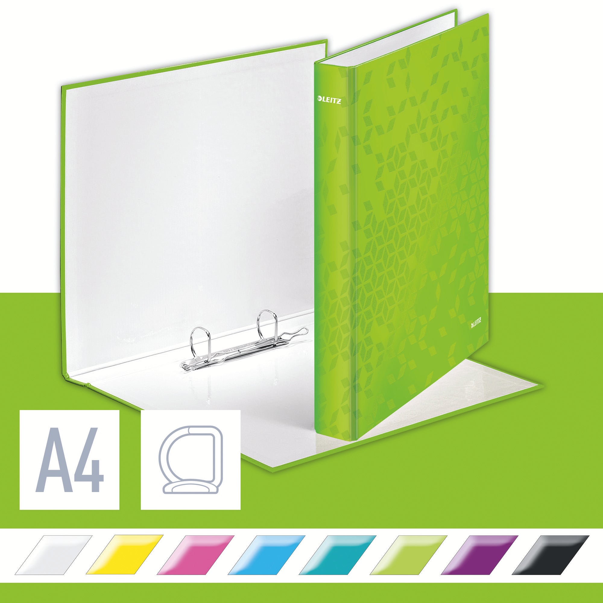 CAIET MECANIC A4 2 INELE 25MM/40MM VERDE WOW LEITZ