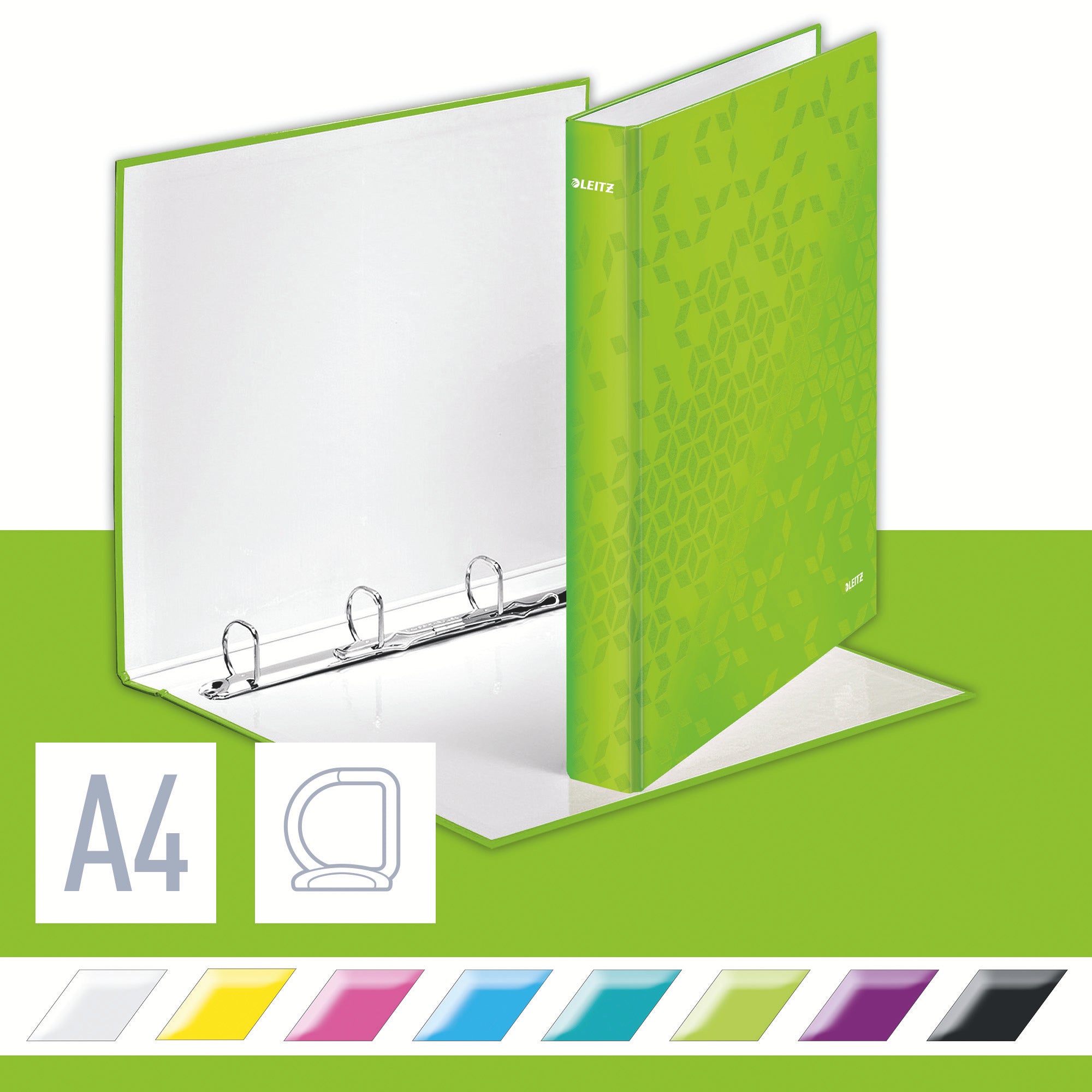 CAIET MECANIC A4 4 INELE 25MM/40MM VERDE METALIZAT WOW LEITZ