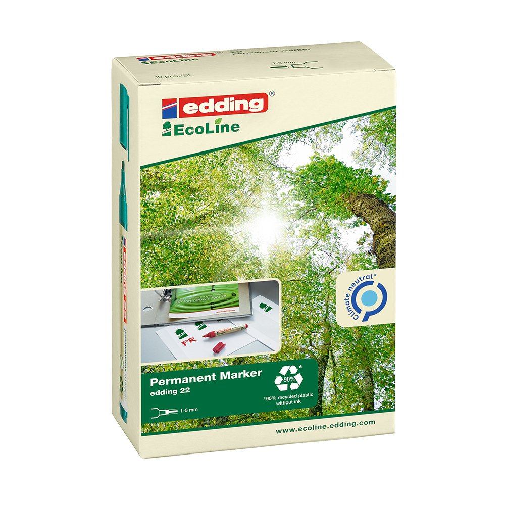Marker permanent Edding 22 Ecoline, corp plastic, varf tesit 1-5 mm, albastru