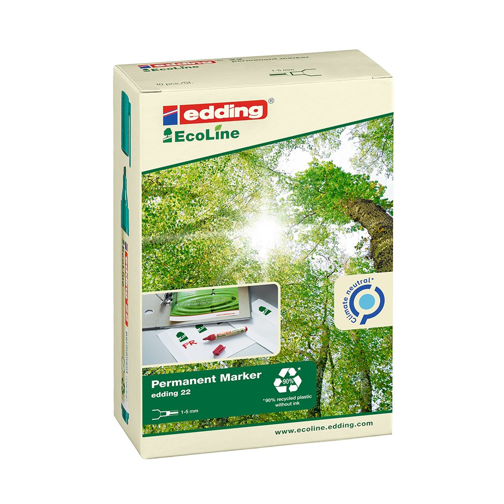 Marker permanent Edding 22 Ecoline, corp plastic, varf tesit 1-5 mm, verde