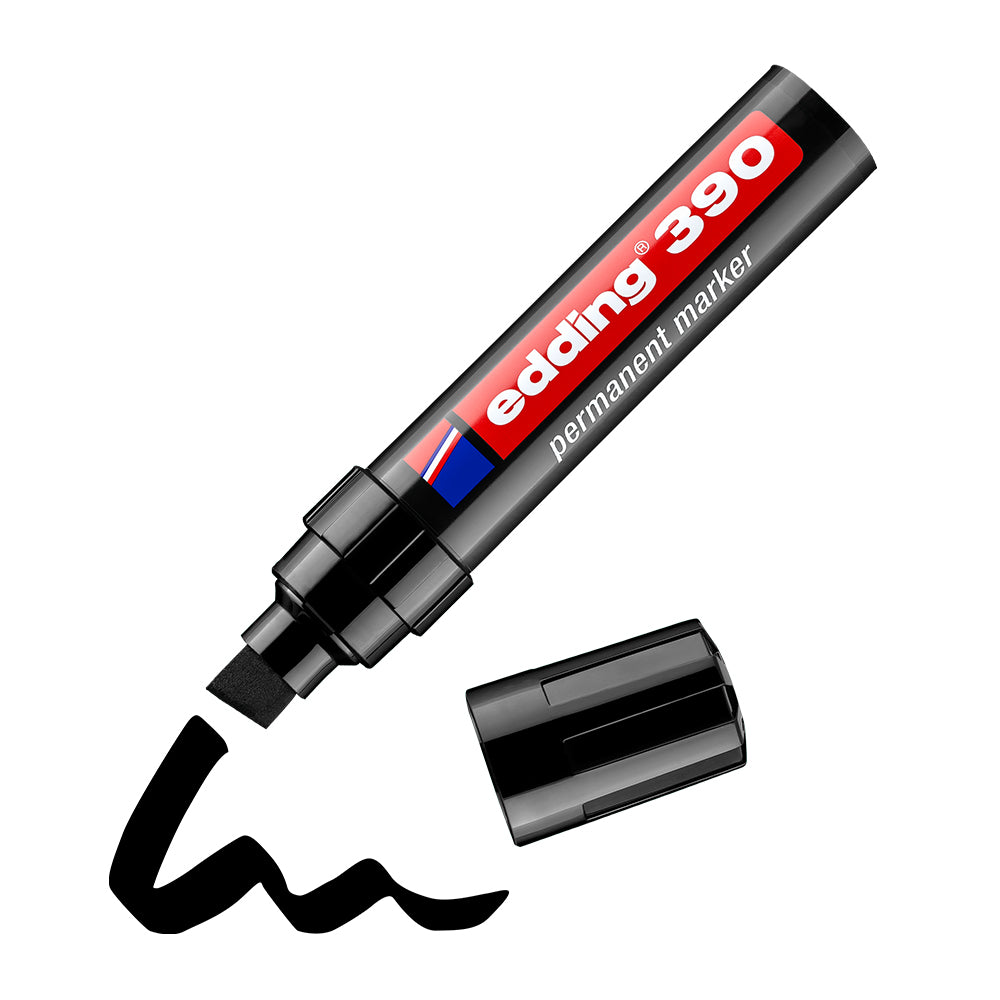 Marker permanent Edding 390, corp plastic, varf retezat 4-12 mm, negru