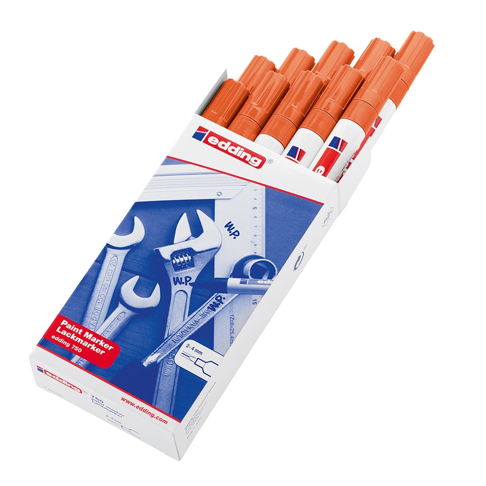 Marker cu vopsea Edding 750, corp metalic, varf 2-4 mm, portocaliu