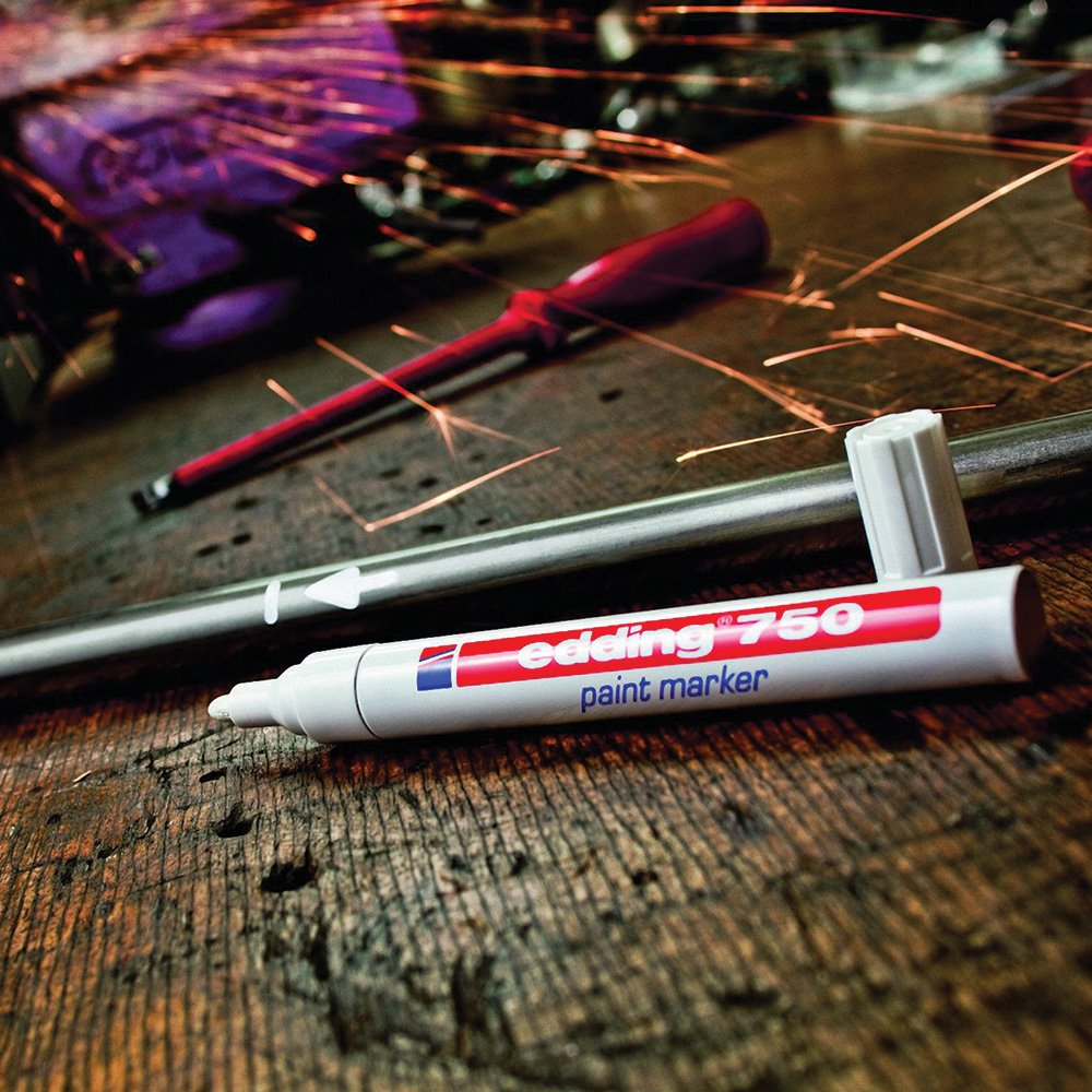 Marker permanent Edding 750 , cu vopsea, corp metalic, varf rotund, 2-2-4 mm, alb
