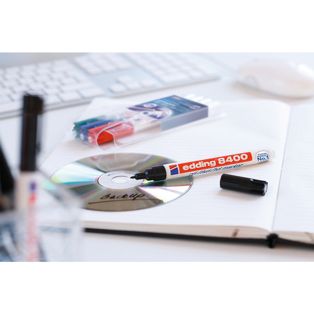 Marker permanent Edding 8400, pentru CD/DVD/BD, corp plastic, varf rotund, 0.75 mm, negru