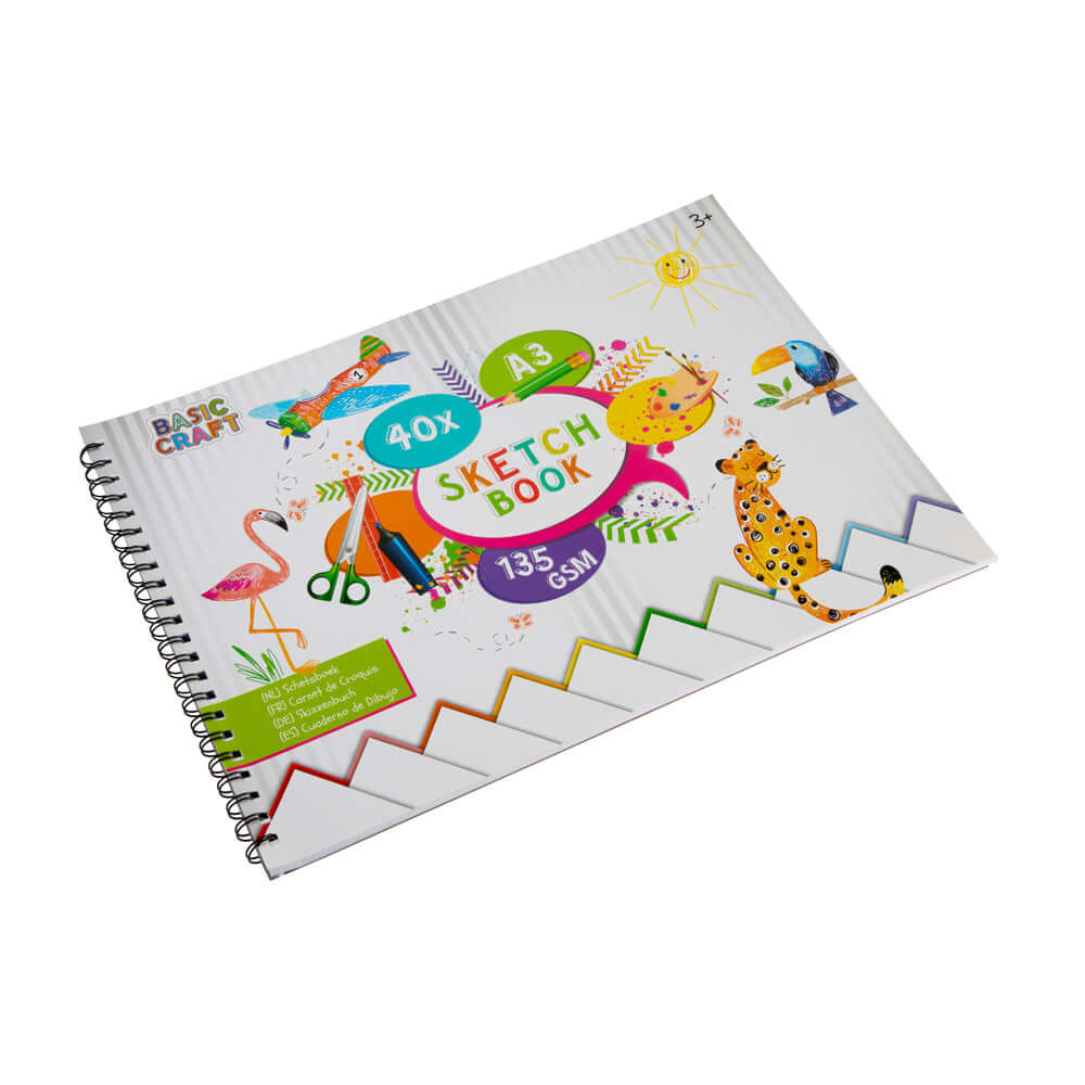 Caiet de desen cu spira A3 Creative Craft, Basic Craft Sketchbook, 135 g