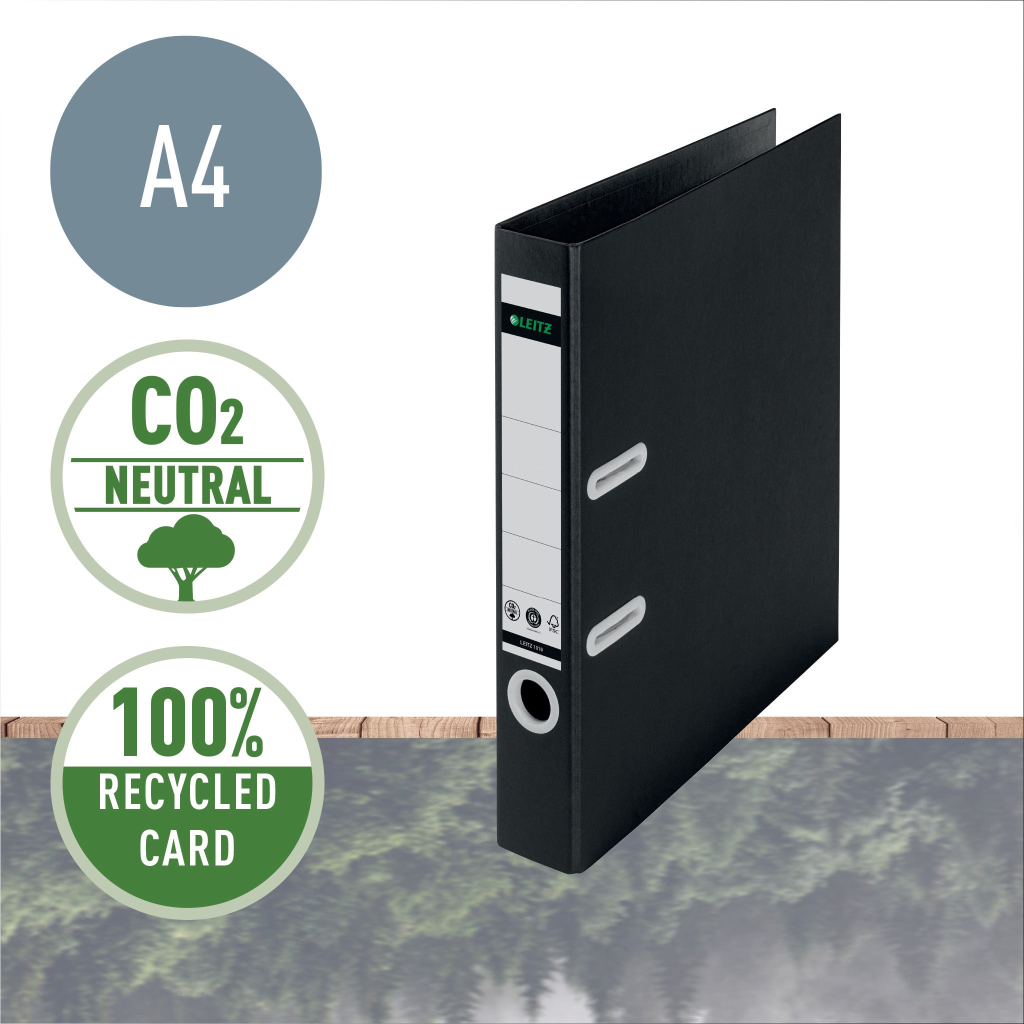 BIBLIORAFT PLASTIFIAT 5CM 180GRADE NEGRU RECYCLE FSC LEITZ