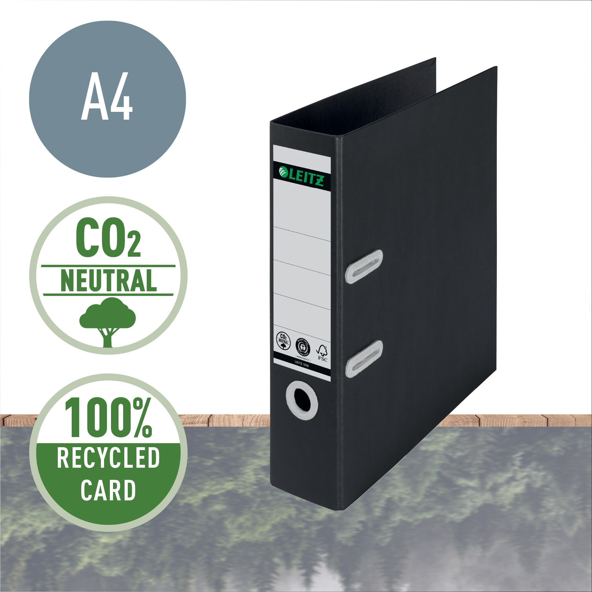 BIBLIORAFT PLASTIFIAT 8CM 180GRADE NEGRU RECYCLE FSC LEITZ