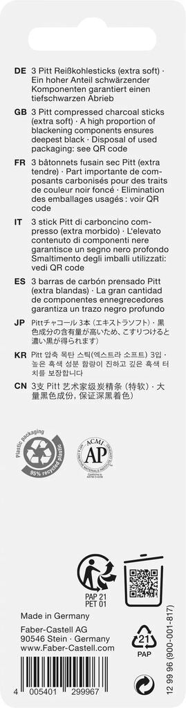 BLISTER 3 BUC CARBUNE PRESAT PITT MONOCHROME EXTRA-SOFT FABER-CASTELL