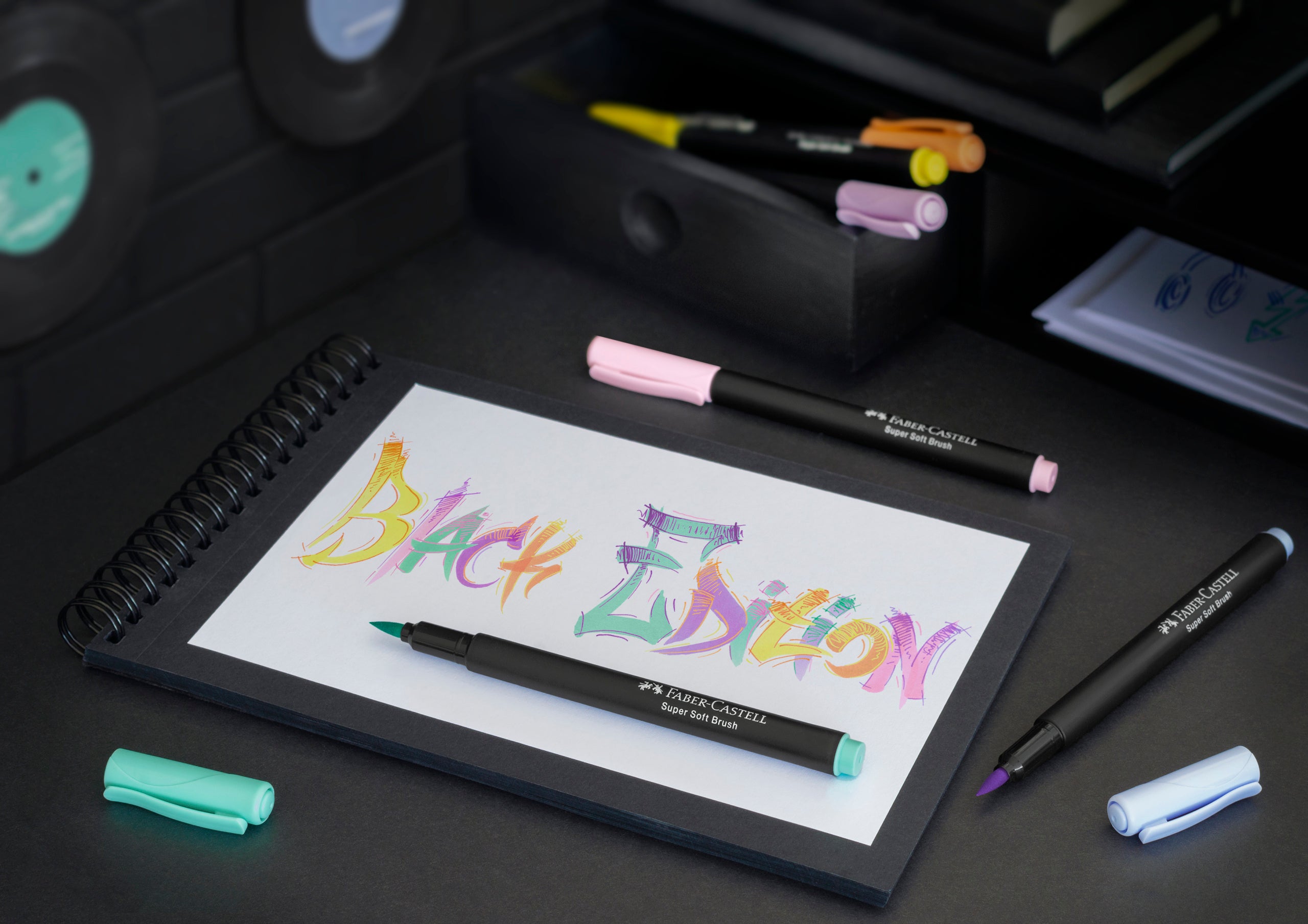 BRUSH PENS BLACK EDITION SET 6 CULORI PASTEL FABER-CASTELL