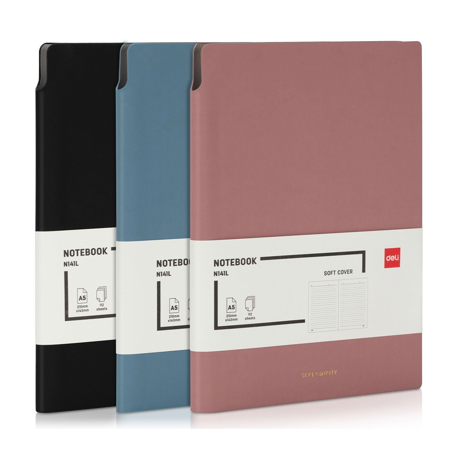 CAIET BIROU A5 112 FILE 80G DICTANDO COPERTA PIELE ALBASTRU N141L DELI