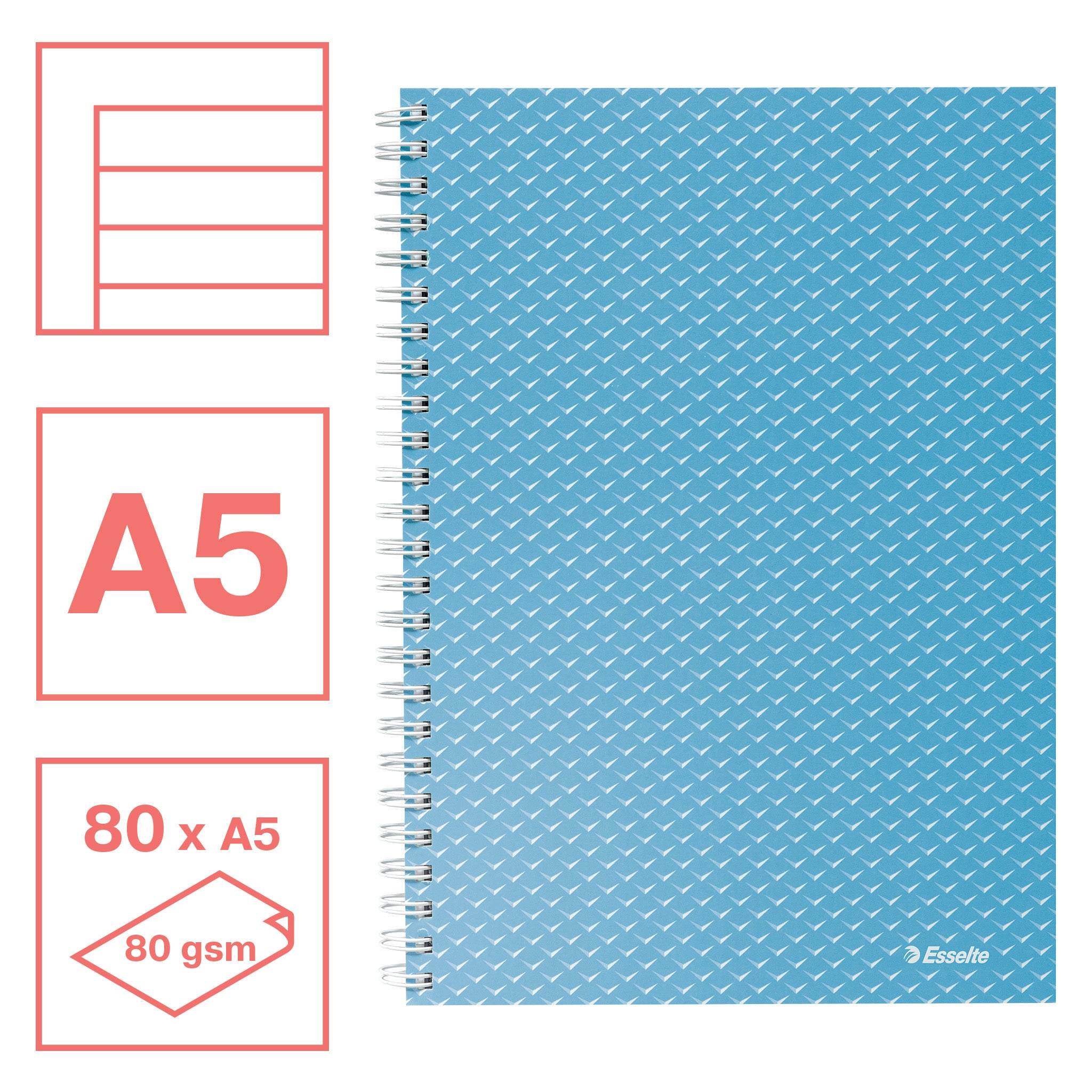 CAIET BIROU SPIRA A5 80 FILE DICTANDO ALBASTRU COPERTA CARTON COLOUR'BREEZE ESSELTE