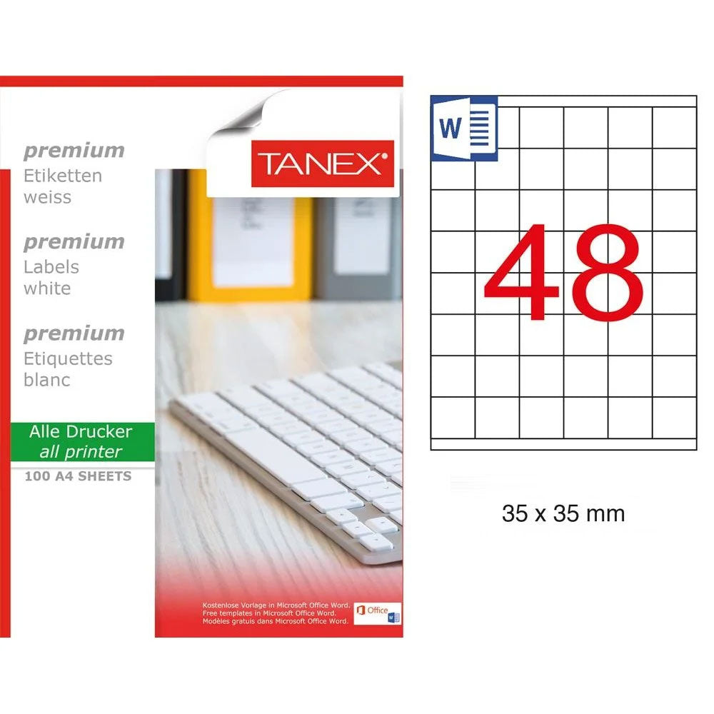 ETICHETE 48/A4 35*35MM COLTURI DREPTE 100/TOP TANEX