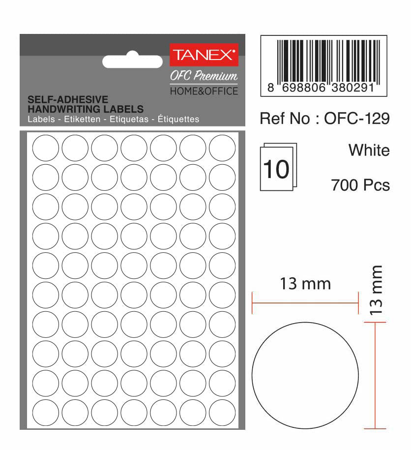 ETICHETE ROTUNDE 13MM ALBE 700/TIPLA TANEX