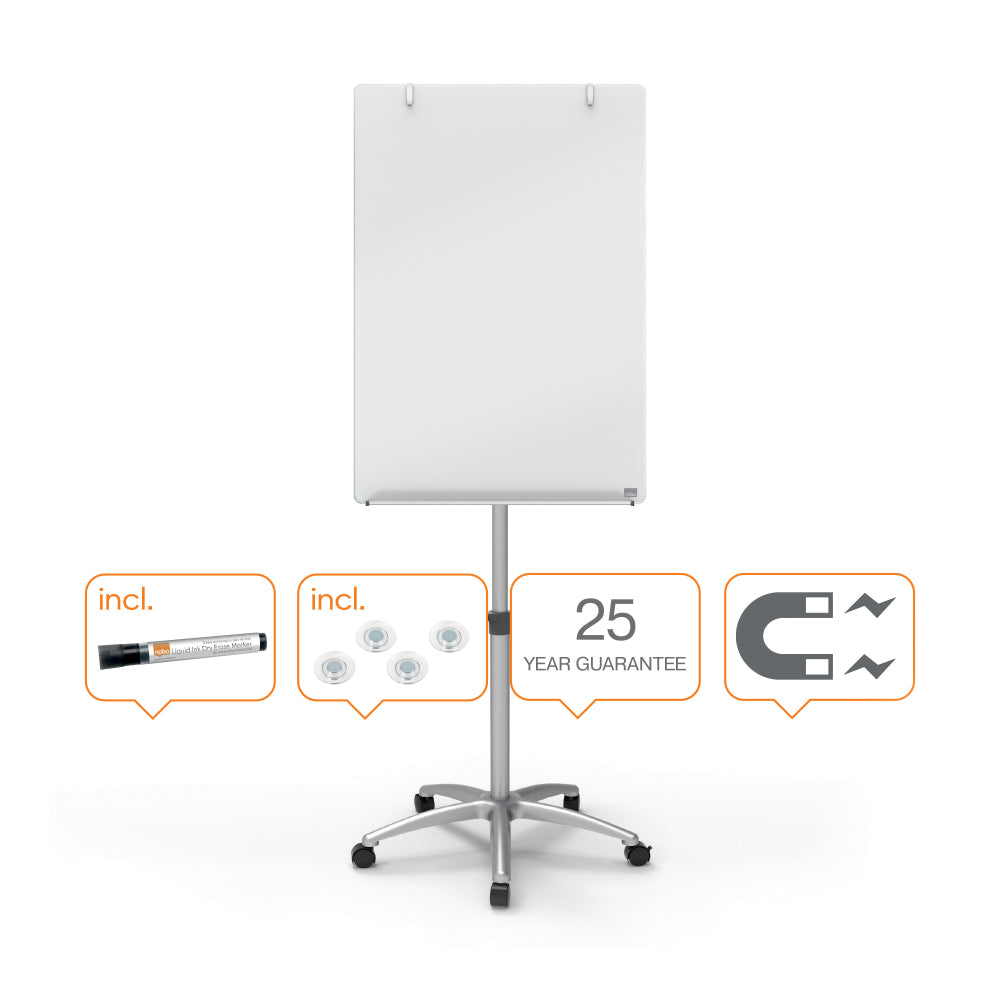 FLIPCHART MAGNETIC DIN STICLA CU ROTI 70*100 PRESTIGE NOBO