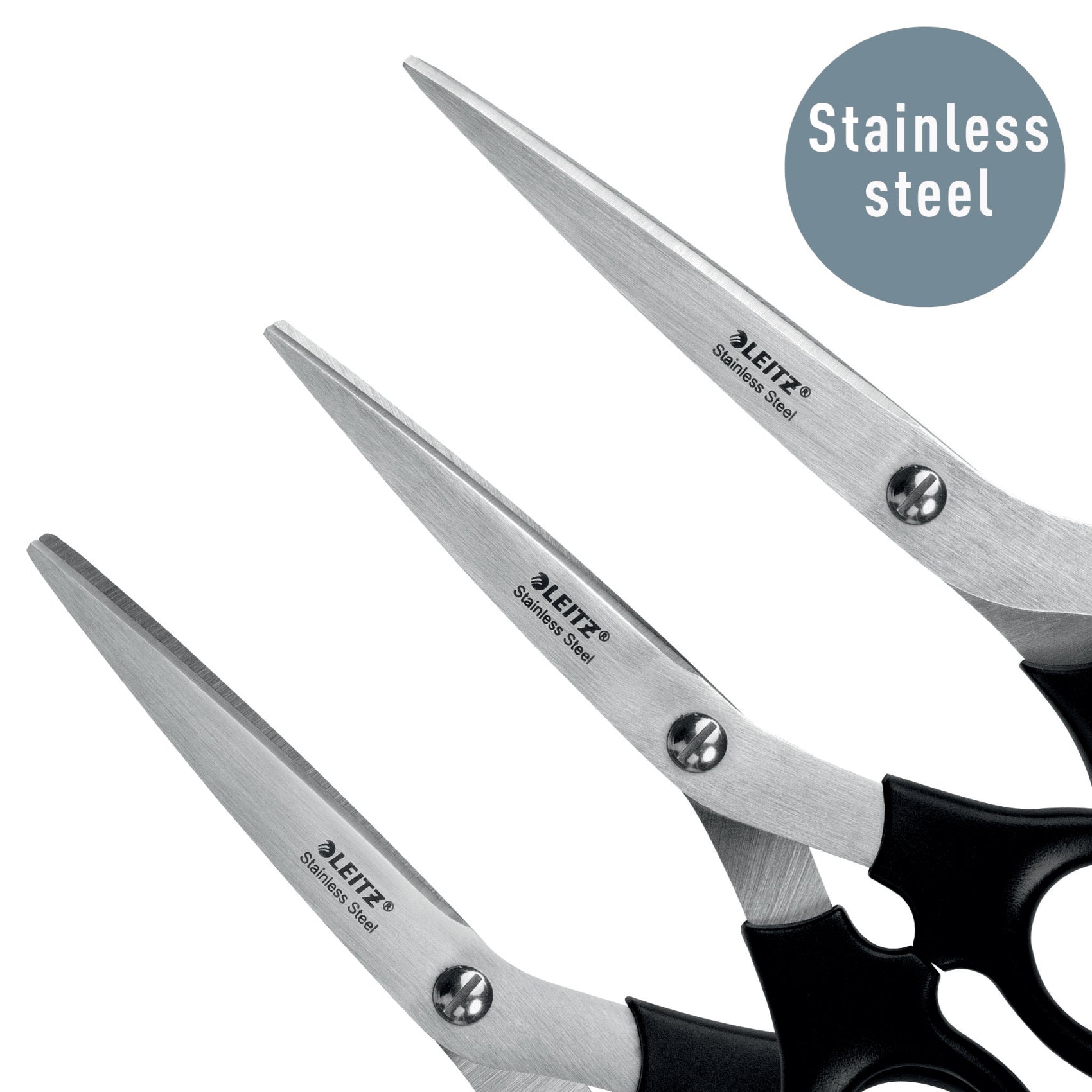 FOARFECA BIROU SET 3(16.5, 18,5 & 20 CM) NEAGRA OTEL INOXIDABIL LEITZ