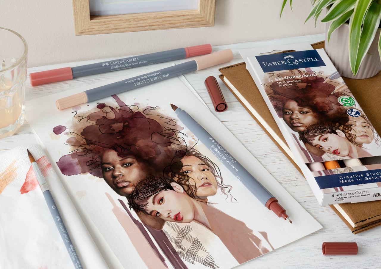 MARKER SOLUBIL 2 CAPETE SET 6 BUC PORTRET GOLDFABER FABER-CASTELL