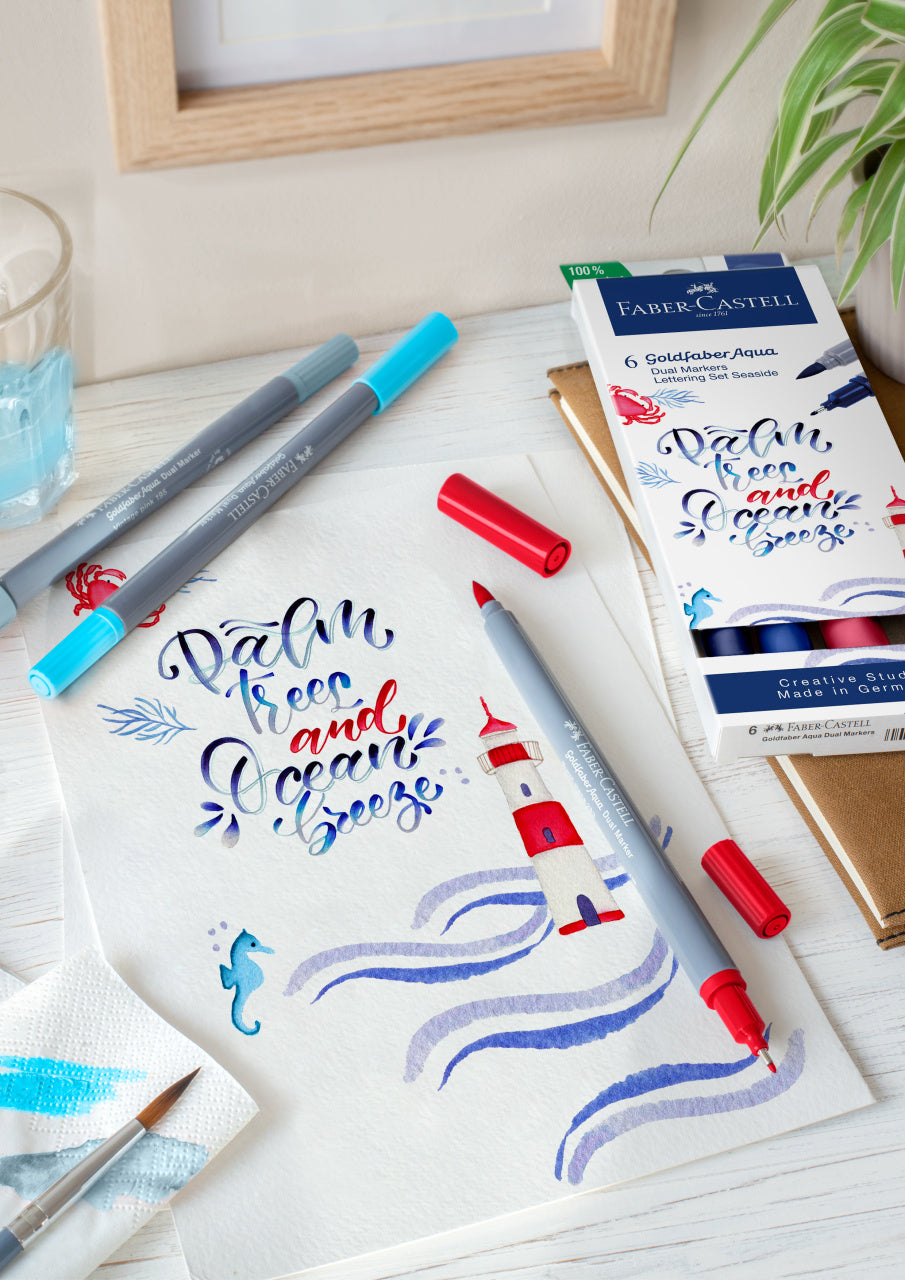 MARKER SOLUBIL 2 CAPETE SET 6 LETTERING GOLDFABER FABER-CASTELL