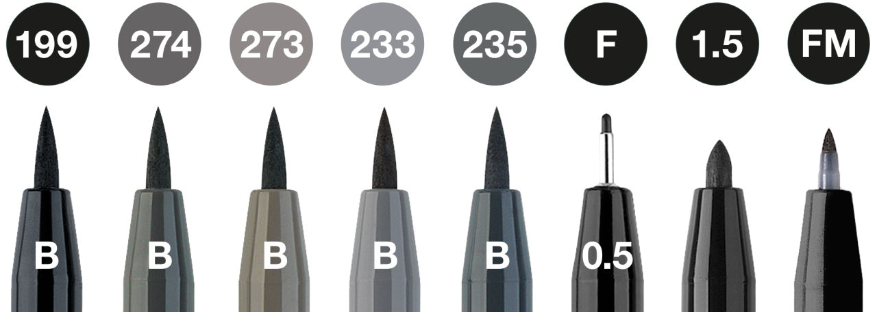 PITT ARTIST PEN SET 8 BUC NEGRU & GRI FABER-CASTELL