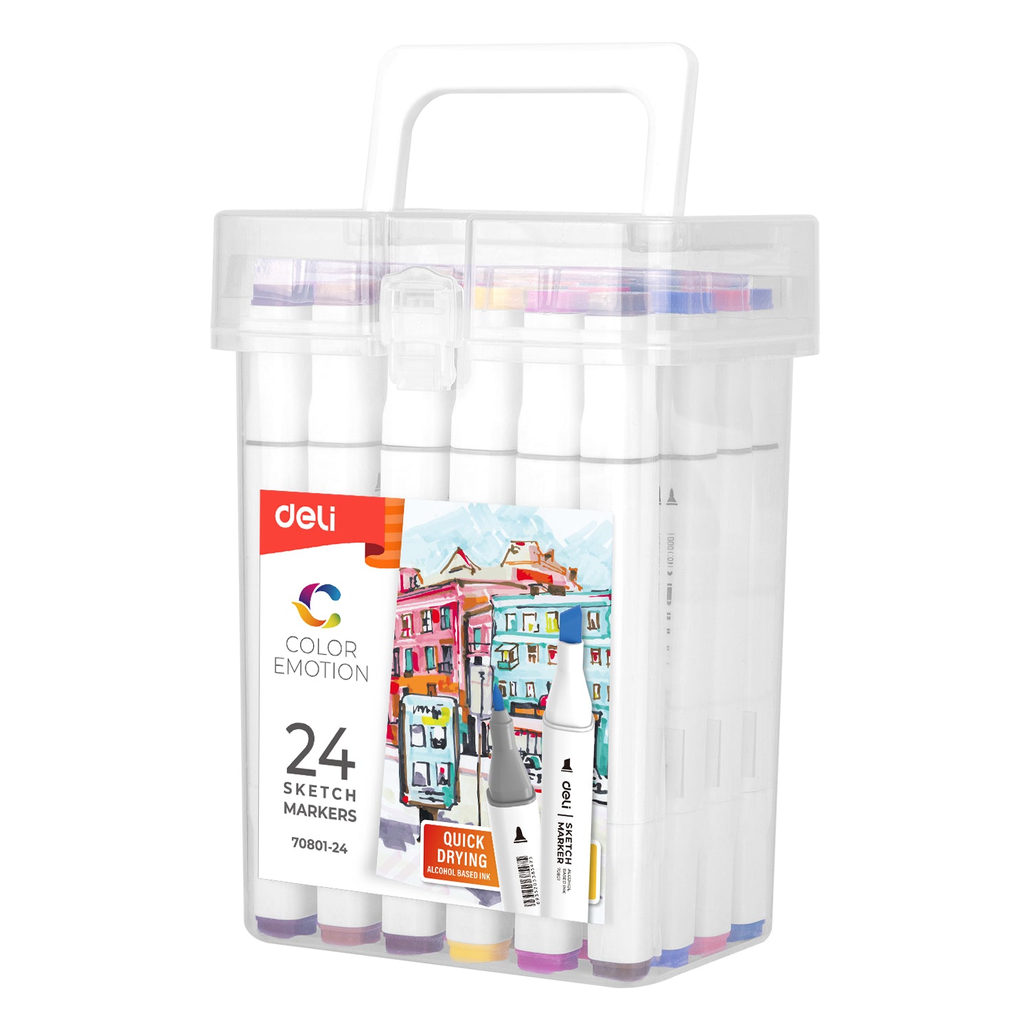 SET 24 MARKERE SKETCHING VARF DUBLU 1MM/7MM CUT PLASTIC DELI
