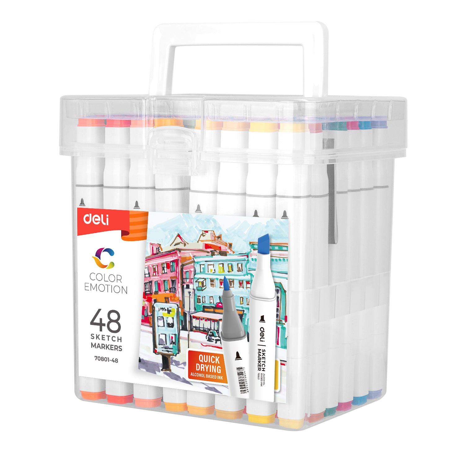 SET 48 MARKERE SKETCHING VARF DUBLU 1MM/7MM CUT PLASTIC DELI