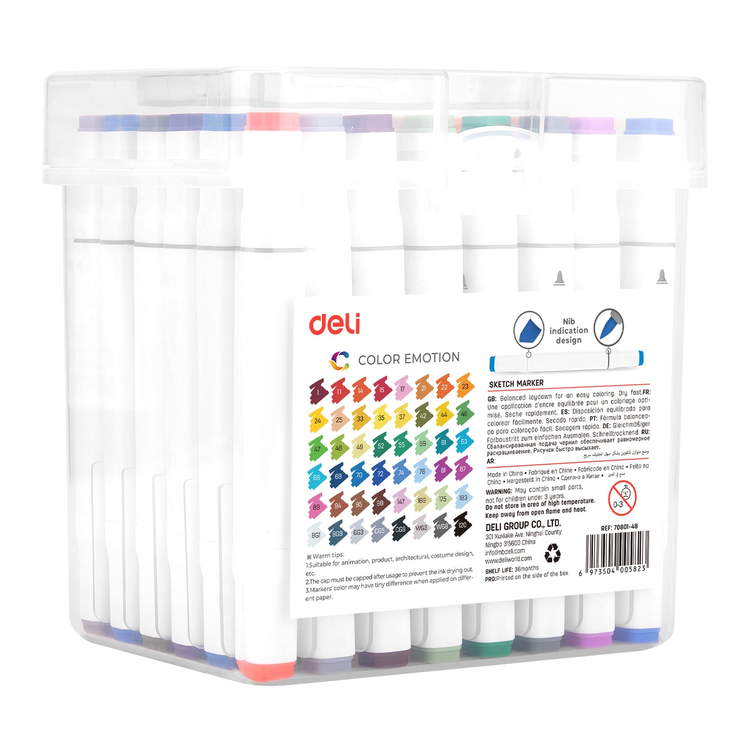SET 48 MARKERE SKETCHING VARF DUBLU 1MM/7MM CUT PLASTIC DELI