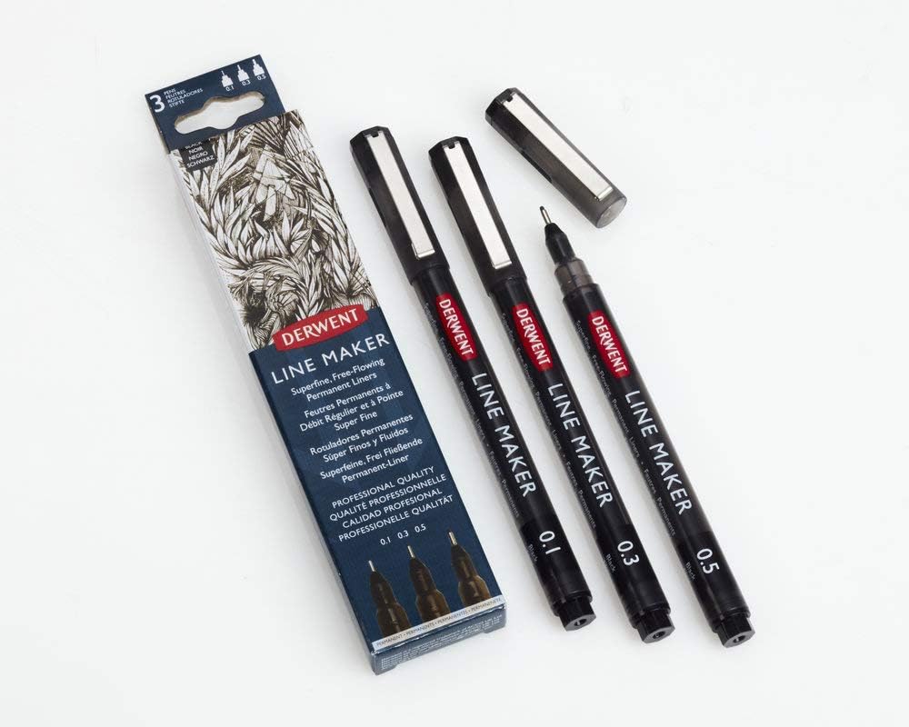 SET 3 BUC LINER GRAFIC PROFESIONAL (0.1/0.3/0.5 MM) NEGRU DERWENT