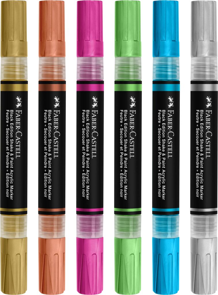 SET 6 MARKERE ACRILICE SHAKE&PAINT CULORI METALIZATE FABER-CASTELL