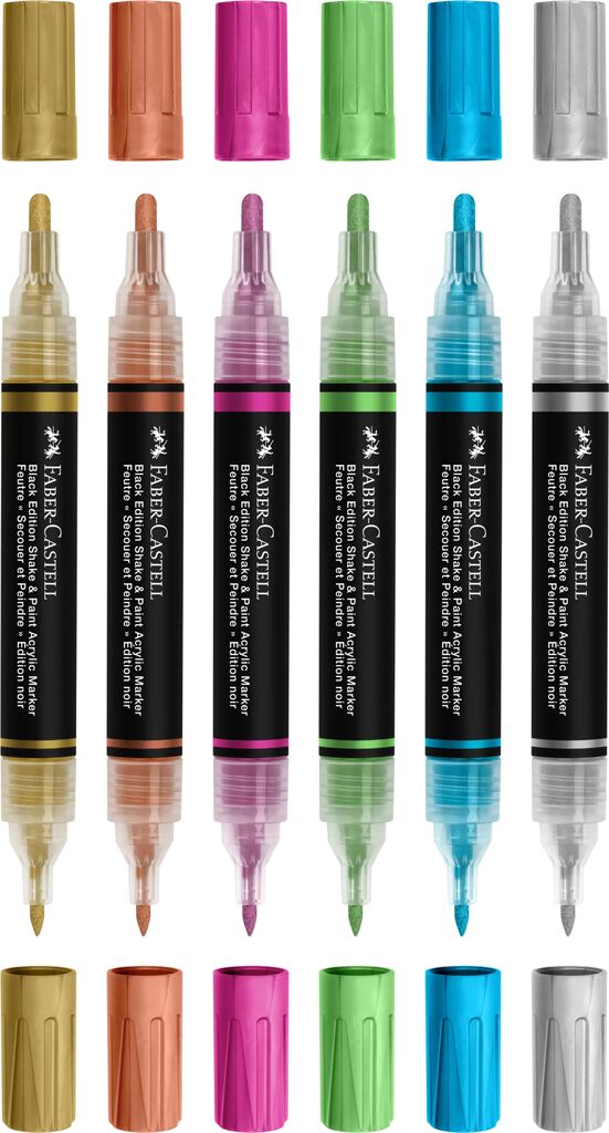 SET 6 MARKERE ACRILICE SHAKE&PAINT CULORI METALIZATE FABER-CASTELL