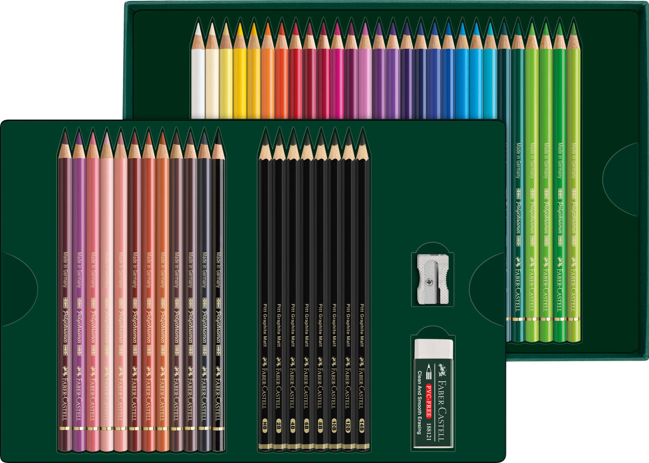 SET CADOU 40 CREIOANE COLORATE POLYCHROMOS + 8 CREIOANE GRAFIT MATT + ACCESORII FABER-CASTELL