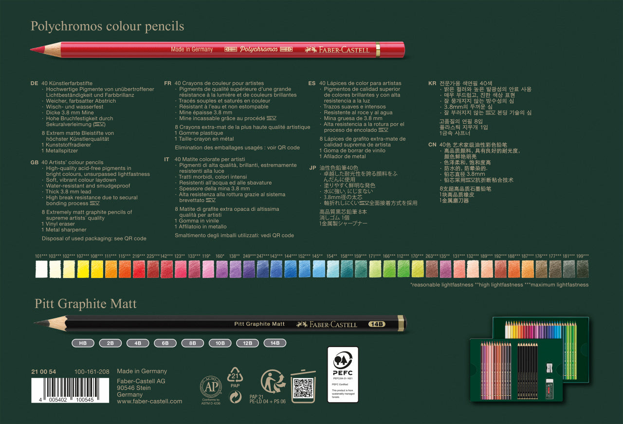 SET CADOU 40 CREIOANE COLORATE POLYCHROMOS + 8 CREIOANE GRAFIT MATT + ACCESORII FABER-CASTELL