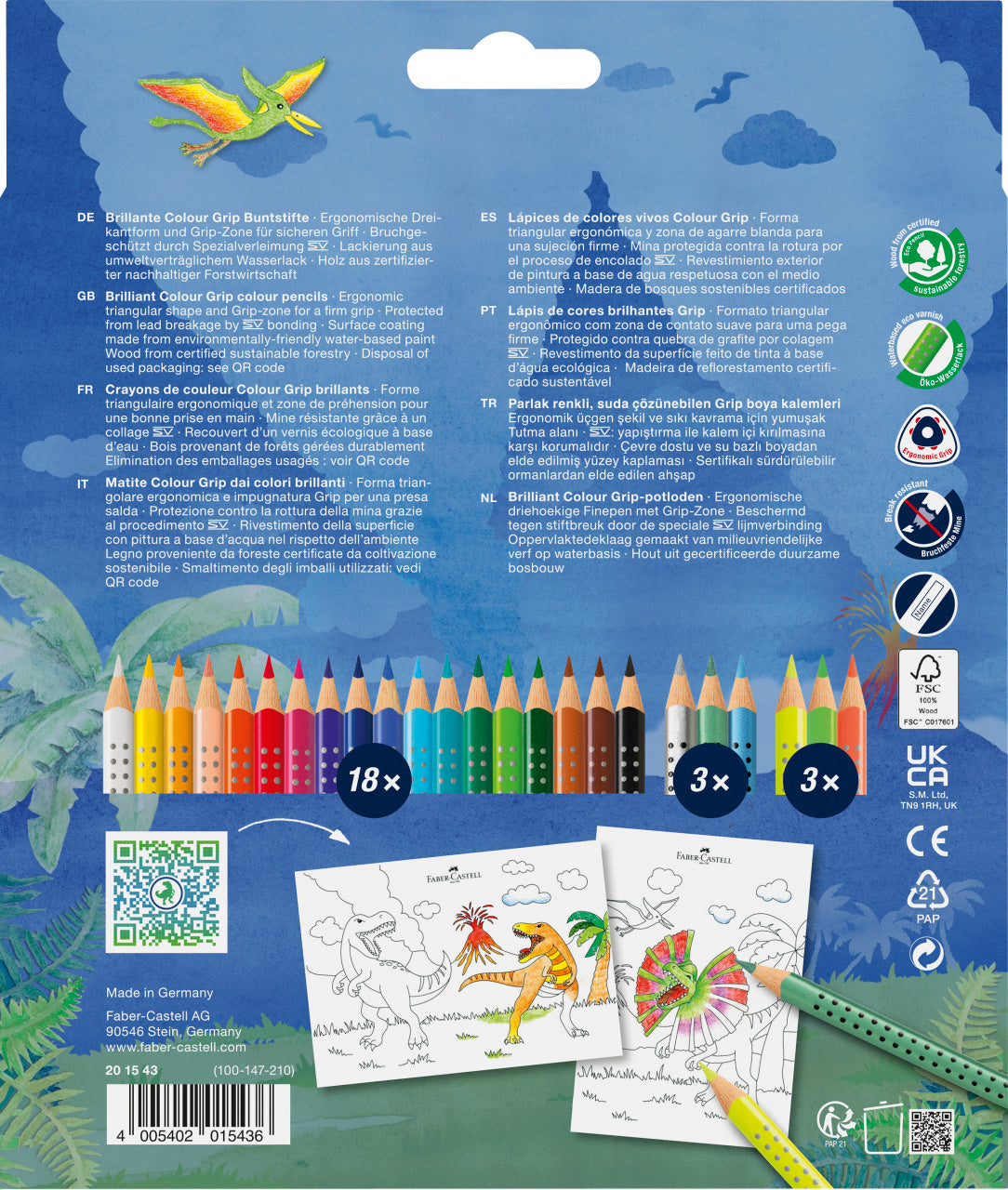 SET PROMO CREIOANE COLORATE 18+6 CULORI GRIP 2001 DINOZAURI FABER-CASTELL