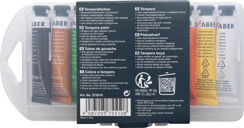 TEMPERA 10 CULORI 12 ML CUT PLASTIC EBERHARD FABER