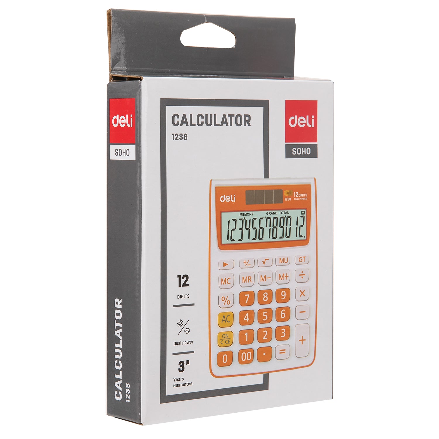 CALCULATOR BIROU 12DIG ALB-PORTOCALIU 1238 DELI