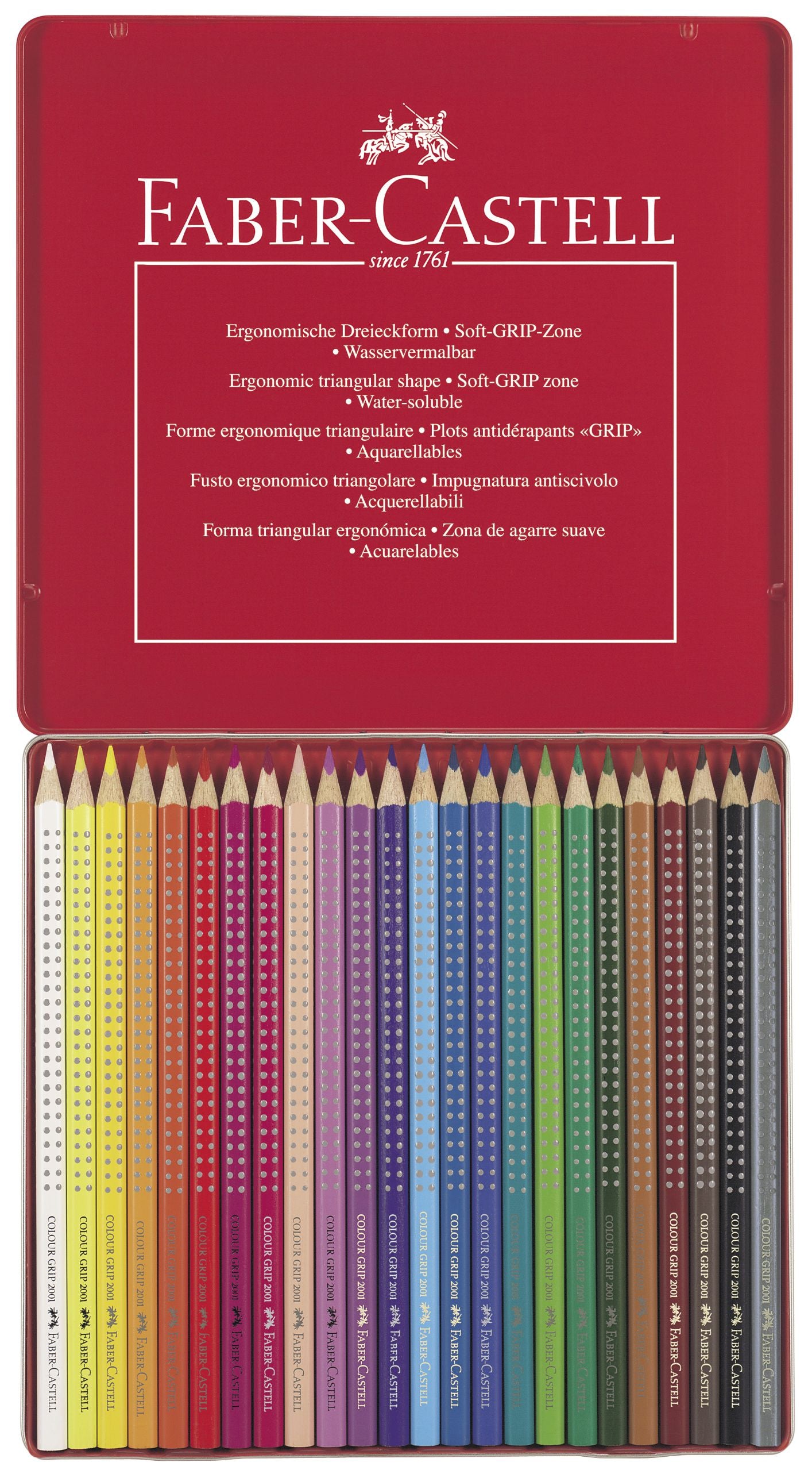 CREIOANE COLORATE 24 CULORI CUTIE METAL GRIP 2001 FABER-CASTELL