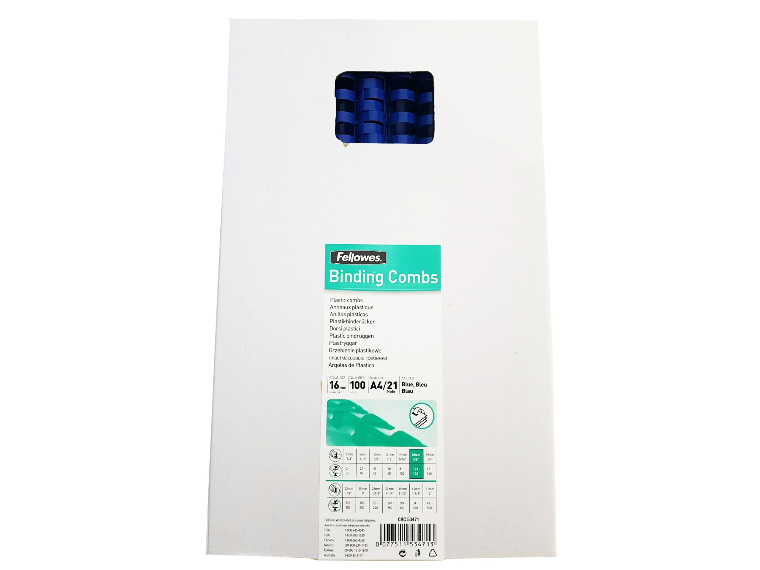 INEL PLASTIC 16MM ALBASTRU PT 101-120 COLI 100/CUT FELLOWES