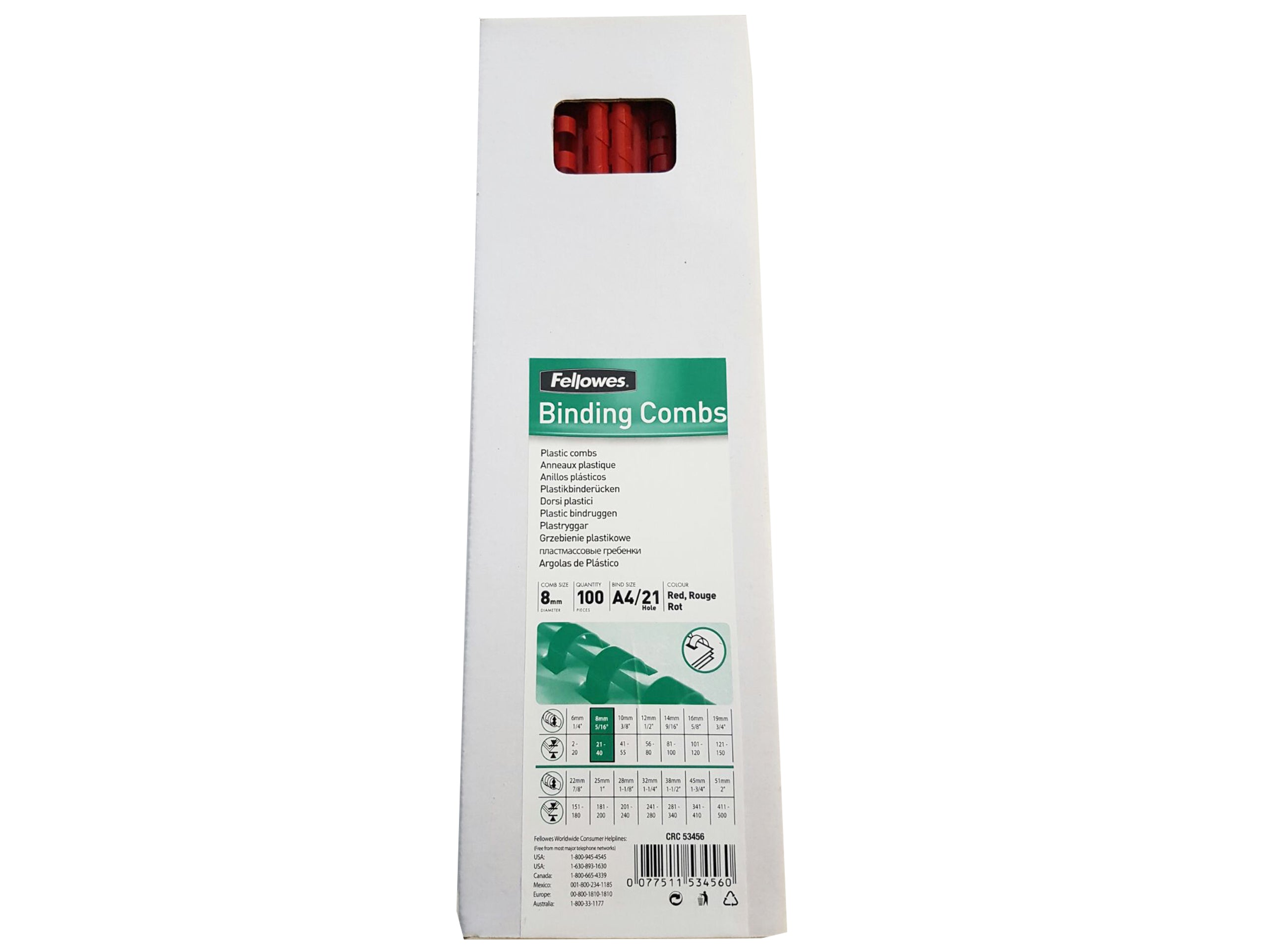 INEL PLASTIC 8MM ROSU PT 21-40 COLI 100/CUT FELLOWES