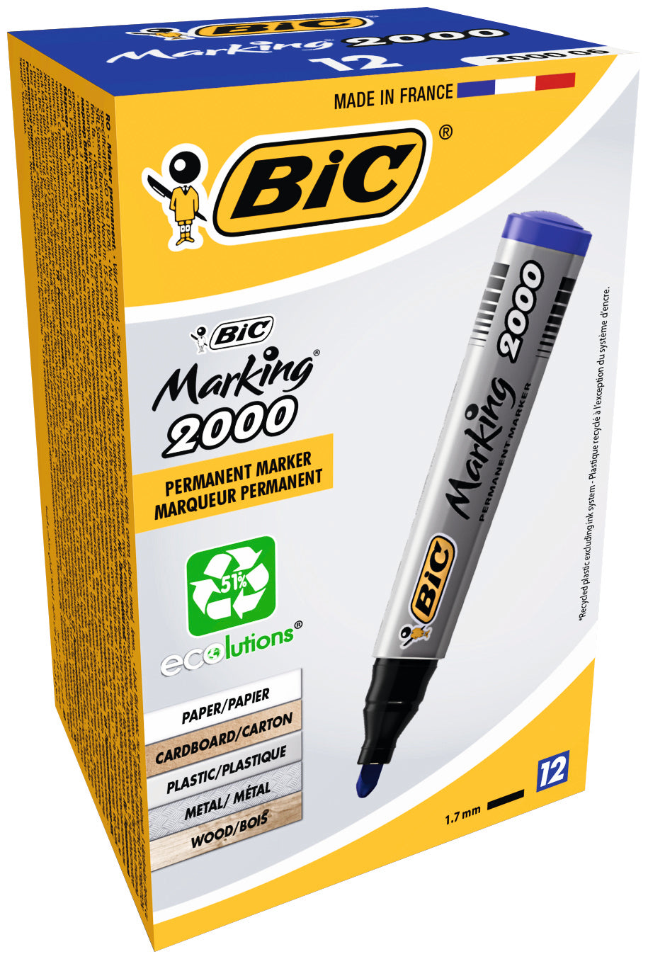 MARKER PERMANENT ALBASTRU VARF ROTUND 2000 BIC
