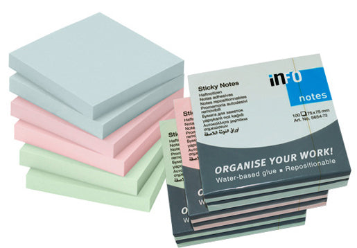 NOTES ADEZIV 75*75MM PASTEL ASORTAT 100 FILE INFO NOTES