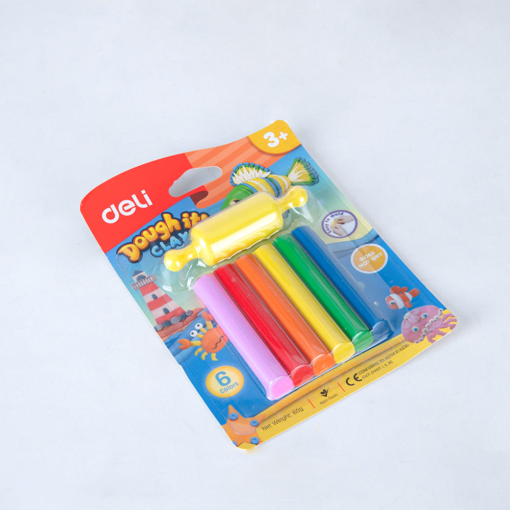 PLASTILINA 6 CULORI 60G + FORMA MODELAJ DELI