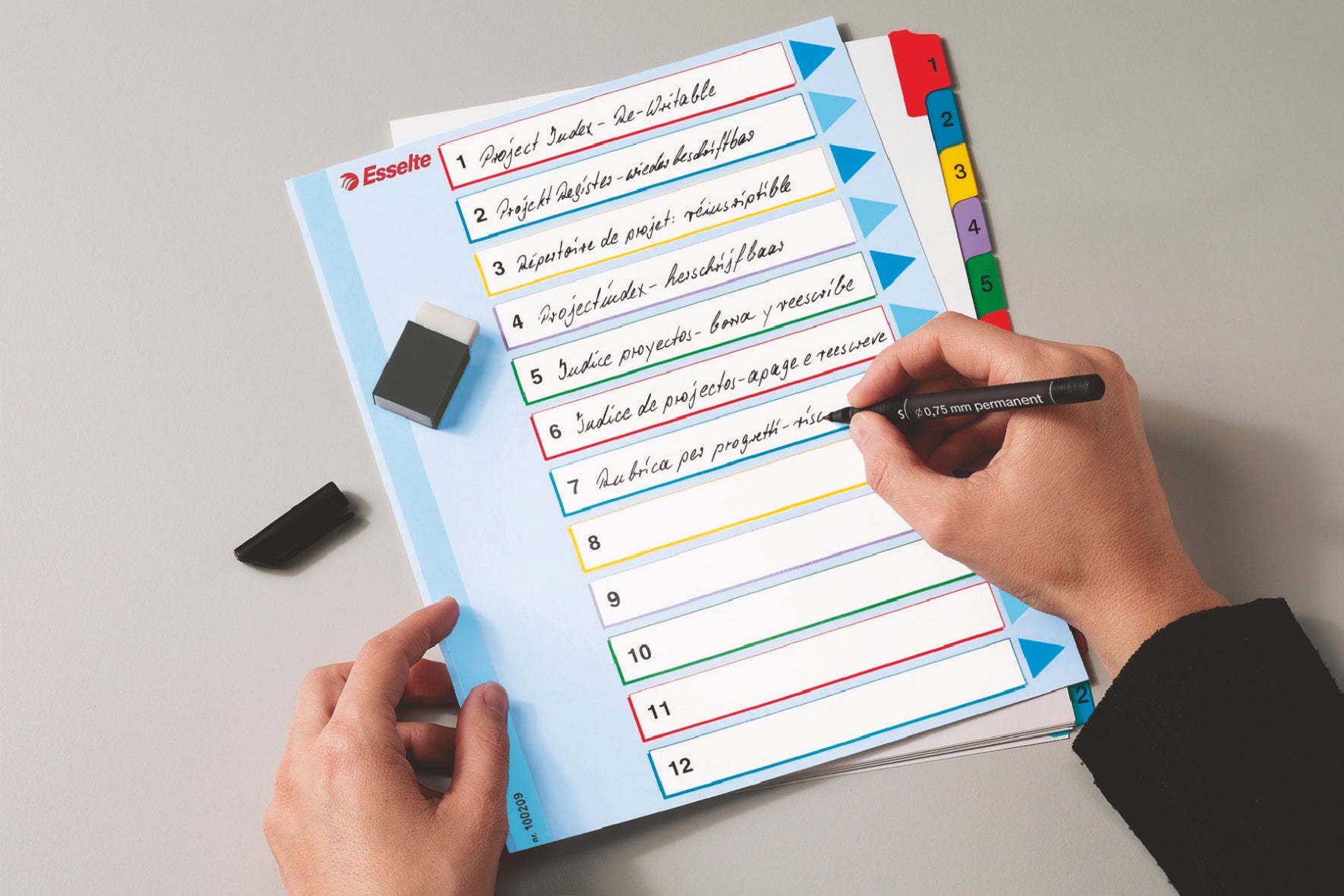 SEPARATOARE INDEX PLASTIC 1-12 REINSCRIPTIBIL ESSELTE