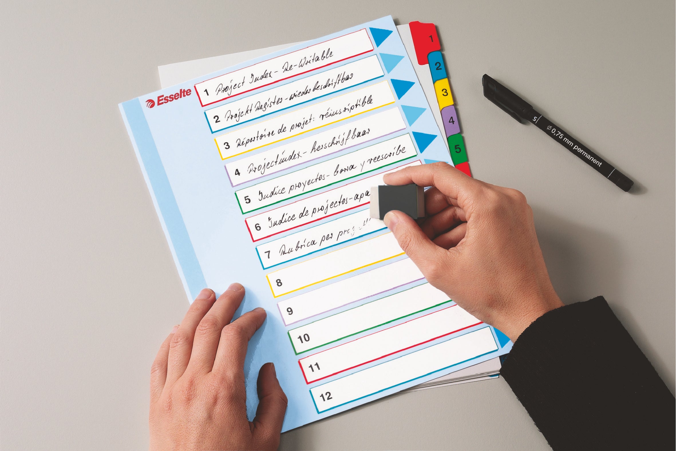 SEPARATOARE INDEX PLASTIC 1-12 REINSCRIPTIBIL ESSELTE