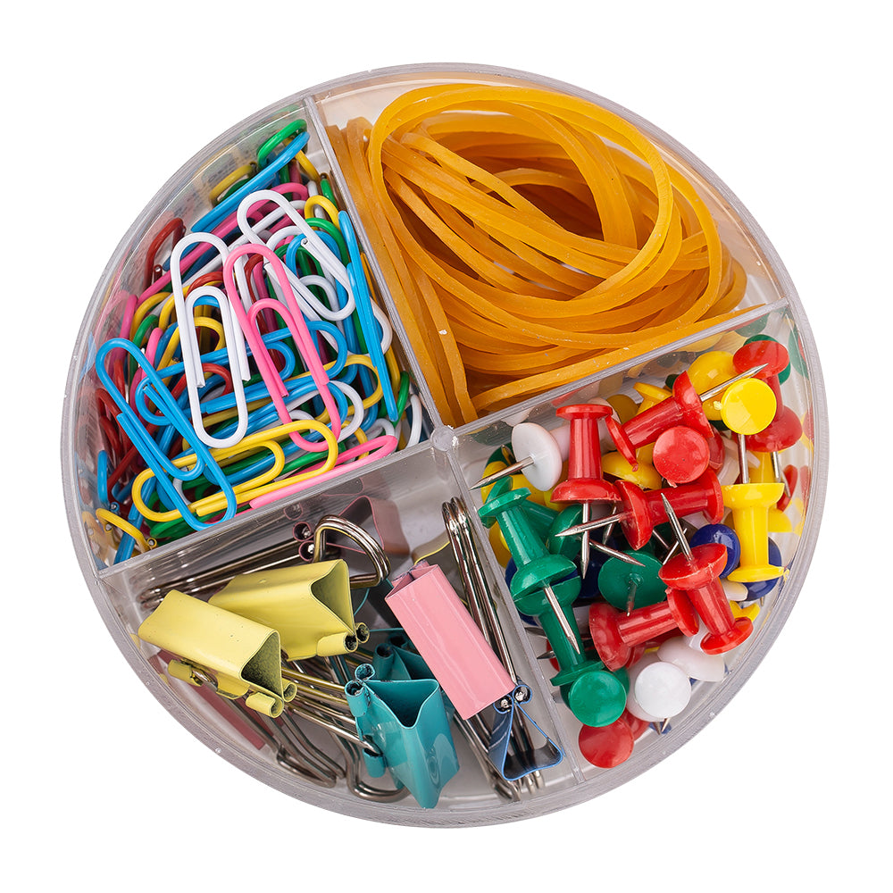 SET ACCESORII BIROU (AGRAFE, ELASTICE, CLIPSURI, ACE) DELI