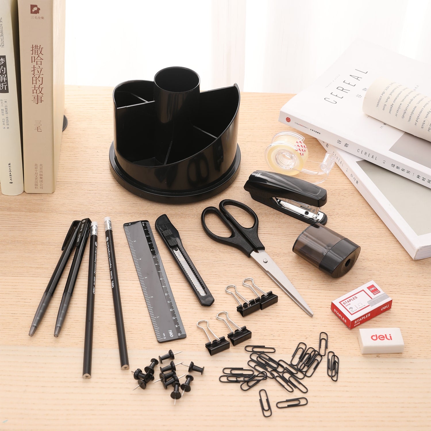 SUPORT BIROU ROTATIV ECHIPAT 16 PIESE 7 COMPARTIMENTE DELI