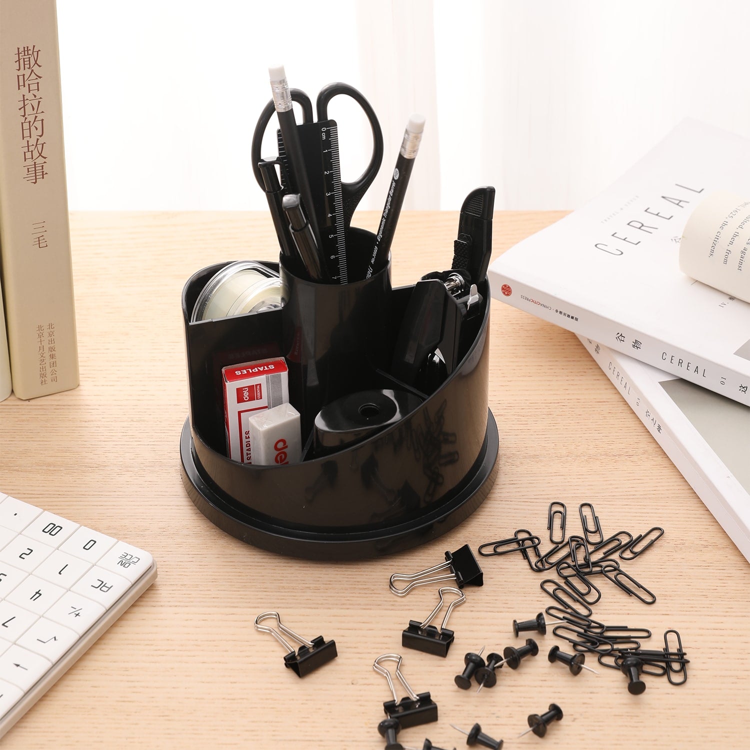 SUPORT BIROU ROTATIV ECHIPAT 16 PIESE 7 COMPARTIMENTE DELI