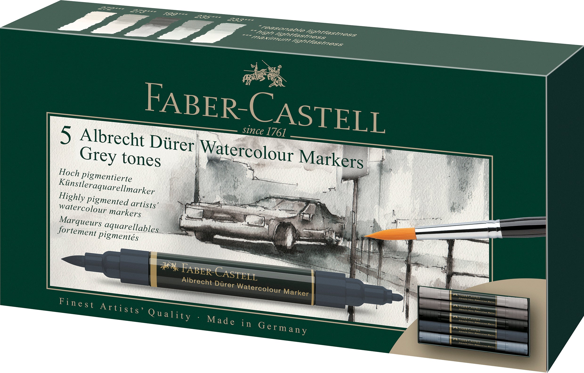 SET 5 MARKERE SOLUBILE TONURI DE GRI A.DURER FABER-CASTELL