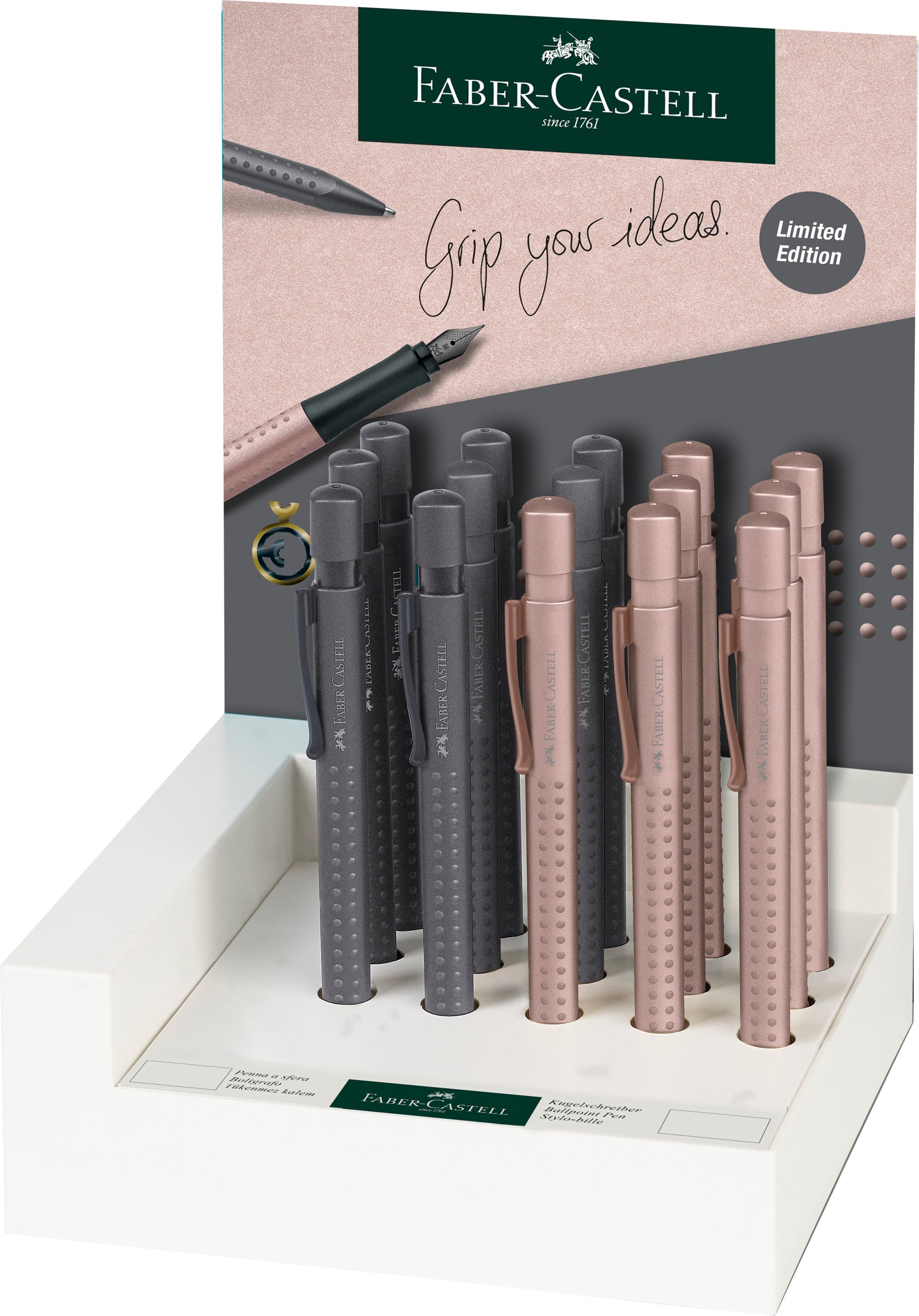 DISPLAY 15 BUC PIX GRIP 2011 ROSE CUPRU&GRI ANTR. FABER-CASTELL