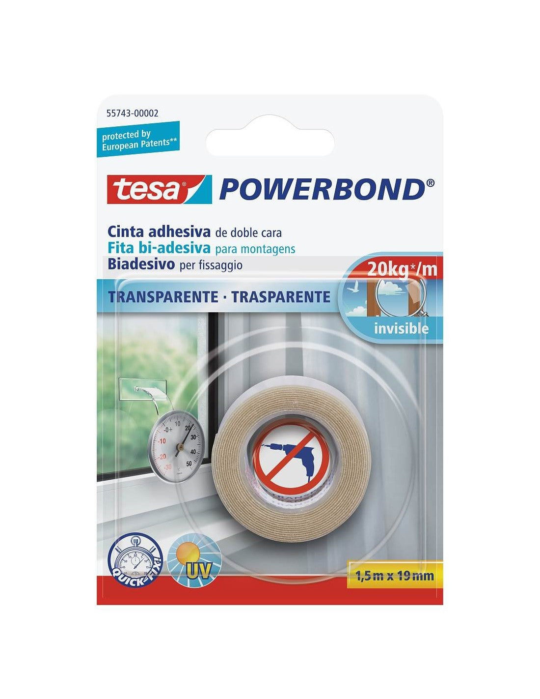 BANDA DUBLU ADEZIVA TRANSPARENTA 1.5M 19MM TESA